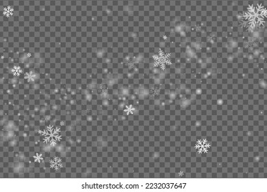 Bella caída de nieve tiembla el fondo. La tormenta de nieve especula partículas de hielo. Composición transparente del cielo blanco de la nieve. Mess snowflakes vector de enero. Escenario de huracanes de nieve.