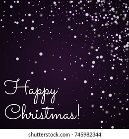 Beautiful falling snow Happy Christmas greeting card on deep purple background.unique vector illustration.