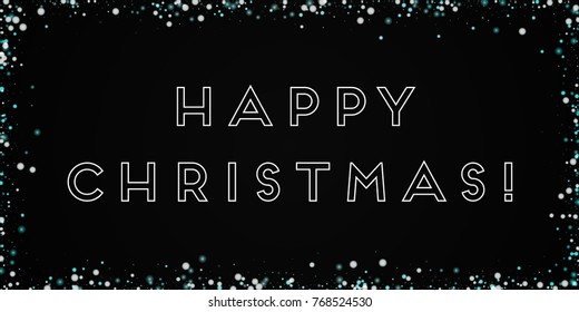 Beautiful falling snow Happy Christmas greeting card on black background. Marvelous vector illustration.