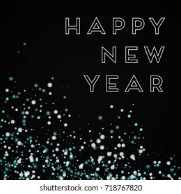 Beautiful falling snow Happy New Year greeting card on black background. Graceful vector illustration.