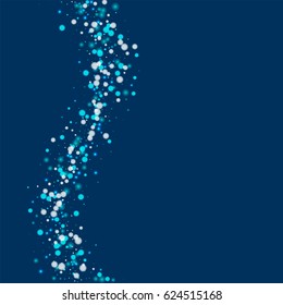 Beautiful falling snow. Left wave with beautiful falling snow on deep blue background. Vector illustration.