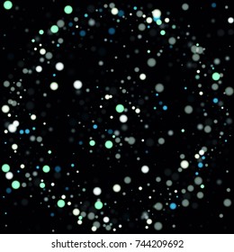 Beautiful Falling Snow on Black. Vector Snowflakes Falling Night Sky. Frosty Christmas Background. Fairy Magical New Year Design Background. Vector illustration.