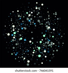 Beautiful Falling Snow on Black. Vector Snowflakes Falling Night Sky. Frosty Christmas Background. Fairy Magical New Year Design Background. Vector illustration.