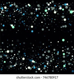Beautiful Falling Snow on Black. Vector Snowflakes Falling Night Sky. Frosty Christmas Background. Fairy Magical New Year Design Background. Vector illustration.