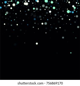 Beautiful Falling Snow on Black. Vector Snowflakes Falling Night Sky. Frosty Christmas Background. Fairy Magical New Year Design Background. Vector illustration.