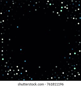 Beautiful Falling Snow on Black. Vector Snowflakes Falling Night Sky. Frosty Christmas Background. Fairy Magical New Year Design Background. Vector illustration.