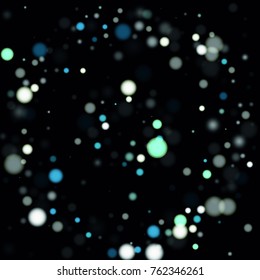Beautiful Falling Snow on Black. Vector Snowflakes Falling Night Sky. Frosty Christmas Background. Fairy Magical New Year Design Background. Vector illustration.