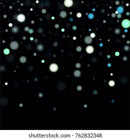 Beautiful Falling Snow on Black. Vector Snowflakes Falling Night Sky. Frosty Christmas Background. Fairy Magical New Year Design Background. Vector illustration.