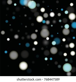 Beautiful Falling Snow on Black. Vector Snowflakes Falling Night Sky. Frosty Christmas Background. Fairy Magical New Year Design Background. Vector illustration.