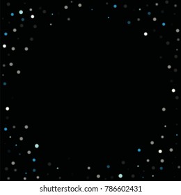 Beautiful Falling Snow on Black. Vector Snowflakes Falling Night Sky. Frosty Christmas Background. Fairy Magical New Year Design Background. Vector illustration.