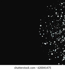 Beautiful falling snow. Right semicircle on black background. Vector illustration.