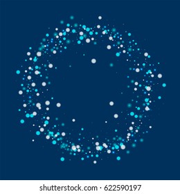 Beautiful falling snow. Ring frame with beautiful falling snow on deep blue background. Vector illustration.