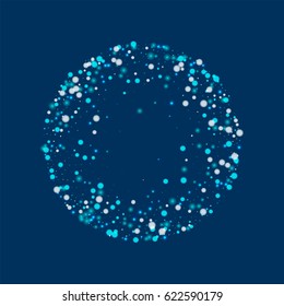 Beautiful falling snow. Round frame with beautiful falling snow on deep blue background. Vector illustration.
