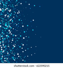 Beautiful falling snow. Scatter left gradient with beautiful falling snow on deep blue background. Vector illustration.