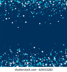 Beautiful falling snow. Scattered border with beautiful falling snow on deep blue background. Vector illustration.