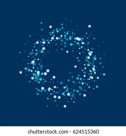 Beautiful falling snow. Small circle frame with beautiful falling snow on deep blue background. Vector illustration.