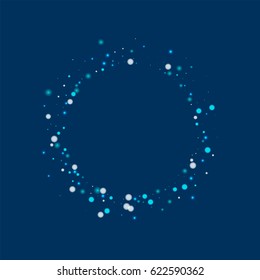 Beautiful falling snow. Small round shape with beautiful falling snow on deep blue background. Vector illustration.