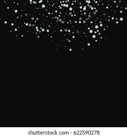 Beautiful falling snow. Top semicircle with beautiful falling snow on black background. Vector illustration.
