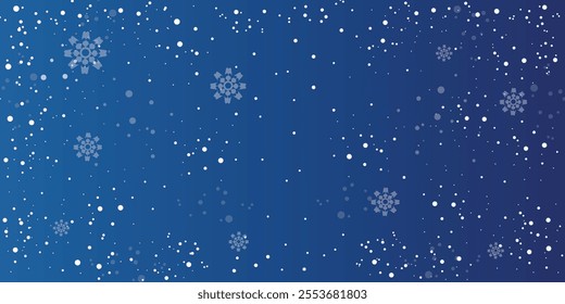 Beautiful falling snowflakes wallpaper on dark blue background. Snowstorm speck ice particles. Snow hurricane scenery.Vector illustration