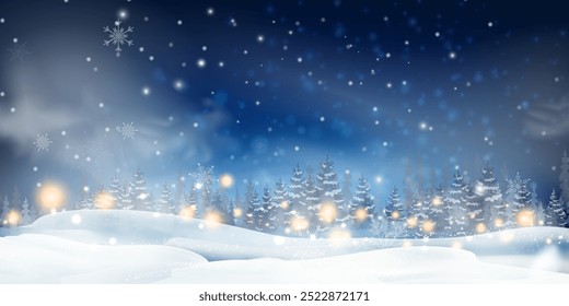 Beautiful falling snowflakes wallpaper. Winter dust ice particles. Snowfall weather white teal blue night background. Snowdrifts. Blizzard. Cold weather. Winter season. Many snowflakes january theme. 