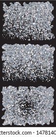 Beautiful falling squares. Stylish set for design. Vector illustration layout. Silver colored geometric confetti festive happy chaotic decor.
