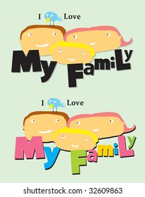 Beautiful family illustration mum, the daddy and their child