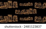 Beautiful famous stonehenge megalithic structure golden seamless pattern over black background