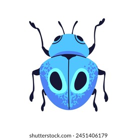 Beautiful fancy beetle. Fictional bug species with spots on wings, top view. Fantastic insect, bright fauna, animal. Flat graphic vector illustration isolated on white background