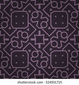 Beautiful fancy seamless pattern background in aboriginal style. Flat puzzle repeatable backdrop. Colored, symmetrical design for fabric, game, packing-paper or other purpose. Retro decor.