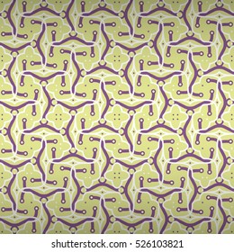 Beautiful fancy seamless pattern background in alien style. Flat tessellated repeatable backdrop. Vivid, graphic design for wallpaper, curtain, banner or other purpose. Contemporary tracery.