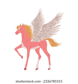 Beautiful fantastic horse with wings, cartoon flat vector illustration isolated on white background. Fairytale character for kids. Magic pegasus animal.