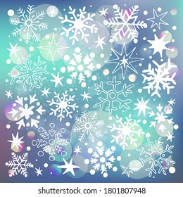 Beautiful fantasy background with white snowflakes. Vector illustration.
