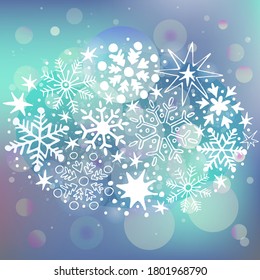 Beautiful fantasy background with white snowflakes. Vector illustration.