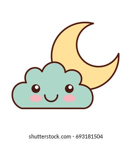 Beautiful fantasy cloud with moon kawaii character