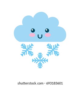 Beautiful fantasy cloud with snowflakes kawaii character