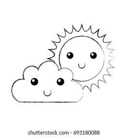Beautiful fantasy cloud with sun kawaii character