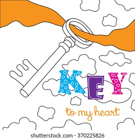 Beautiful fantasy hand drawing card    Key to my heart 