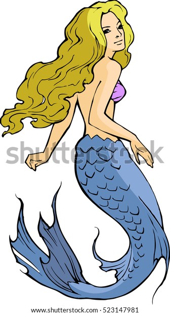 Beautiful Fantasy Mermaid Long Blond Hair Stock Vector Royalty