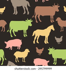 Beautiful farm animals seamless pattern in color for background. vector illustration