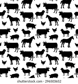 Beautiful farm animals seamless pattern in color for background. . vector illustration