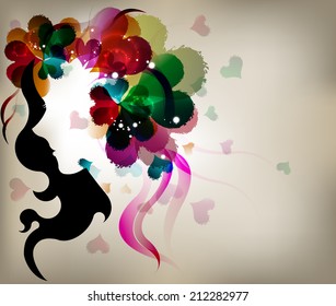 Beautiful fashion abstract design lady shadow with colorful heart.