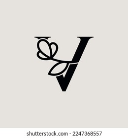 beautiful fashion beauty logo letter V