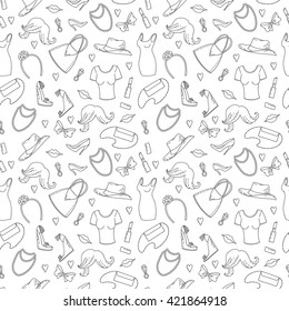 Beautiful fashion clothes seamless pattern background. Vector illustration for International Blondes Day.