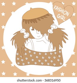 beautiful fashion girl with heart and stars vector illustration
