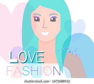 Beautiful fashion girl poster with colorful hearts