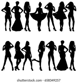 Black Fashion Female Poses Silhoette Stock Vector (royalty Free 