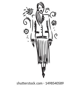 Beautiful fashion girl. Sketch. Vector illustration