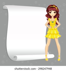 Beautiful Fashion Girl In Yellow Dress With White Banner For Your Text 