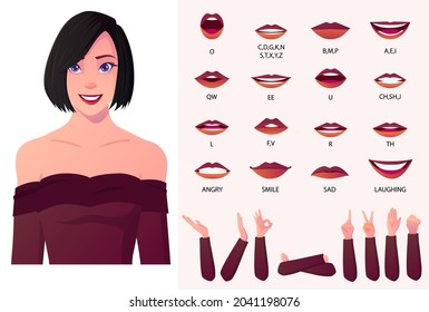 Beautiful fashion Woman Character lips-sync and Face Animation pack with hand gestures.