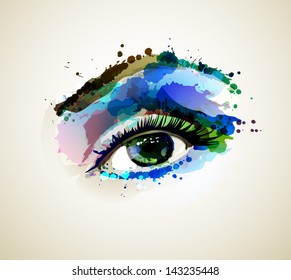 Beautiful fashion woman eye forming by blots